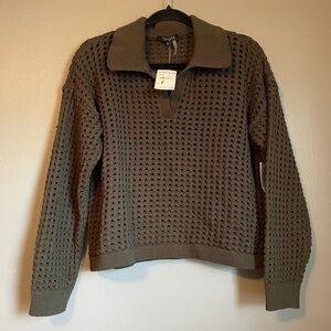 NWT 1.State Sz Large Dark Green Long Sleeve Knit Crotched Blouse Top Ret $99!